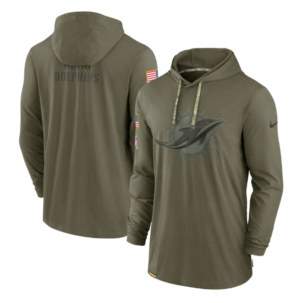 Men's Miami Dolphins 2022 Olive Salute to Service Tonal Pullover Hoodie